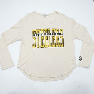 Junk Food Shirt Women's Large Beige Pittsburgh Steelers Split Neck Long Sleeve